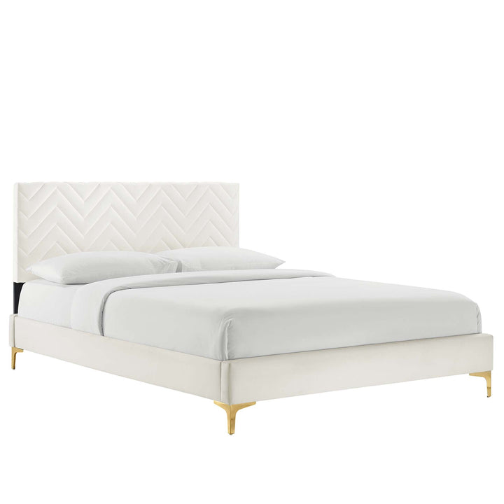 Zerina Tufted Performance Velvet Twin Platform Bed - White Denmark Home