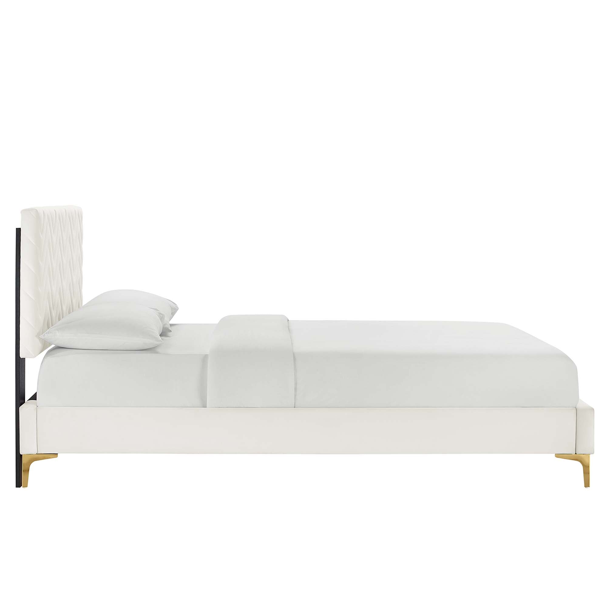Zerina Tufted Performance Velvet Twin Platform Bed - White Denmark Home