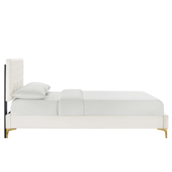 Zerina Tufted Performance Velvet Twin Platform Bed - White Denmark Home