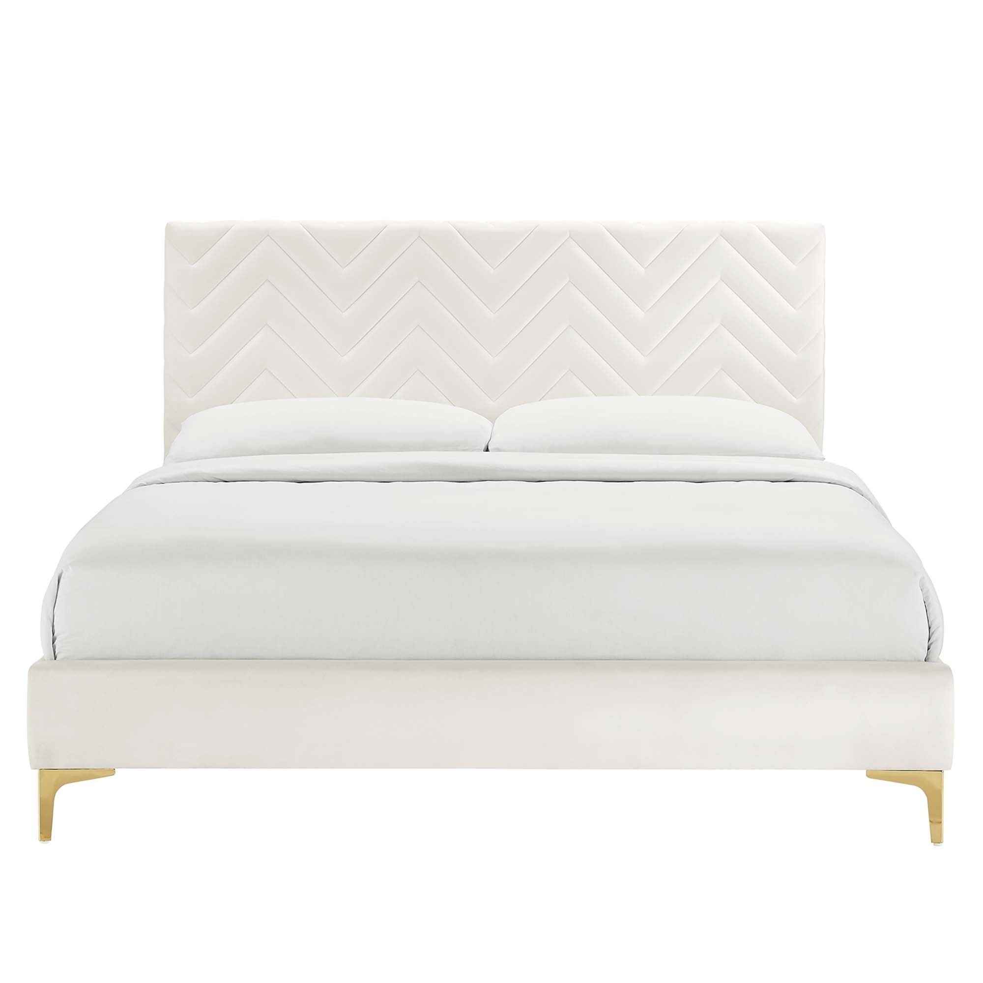 Zerina Tufted Performance Velvet Twin Platform Bed - White Denmark Home