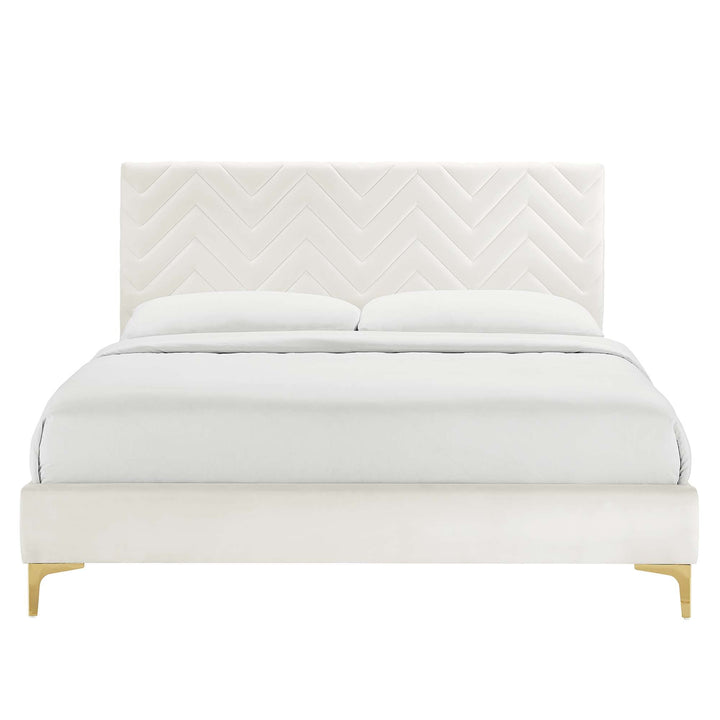 Zerina Tufted Performance Velvet Twin Platform Bed - White Denmark Home