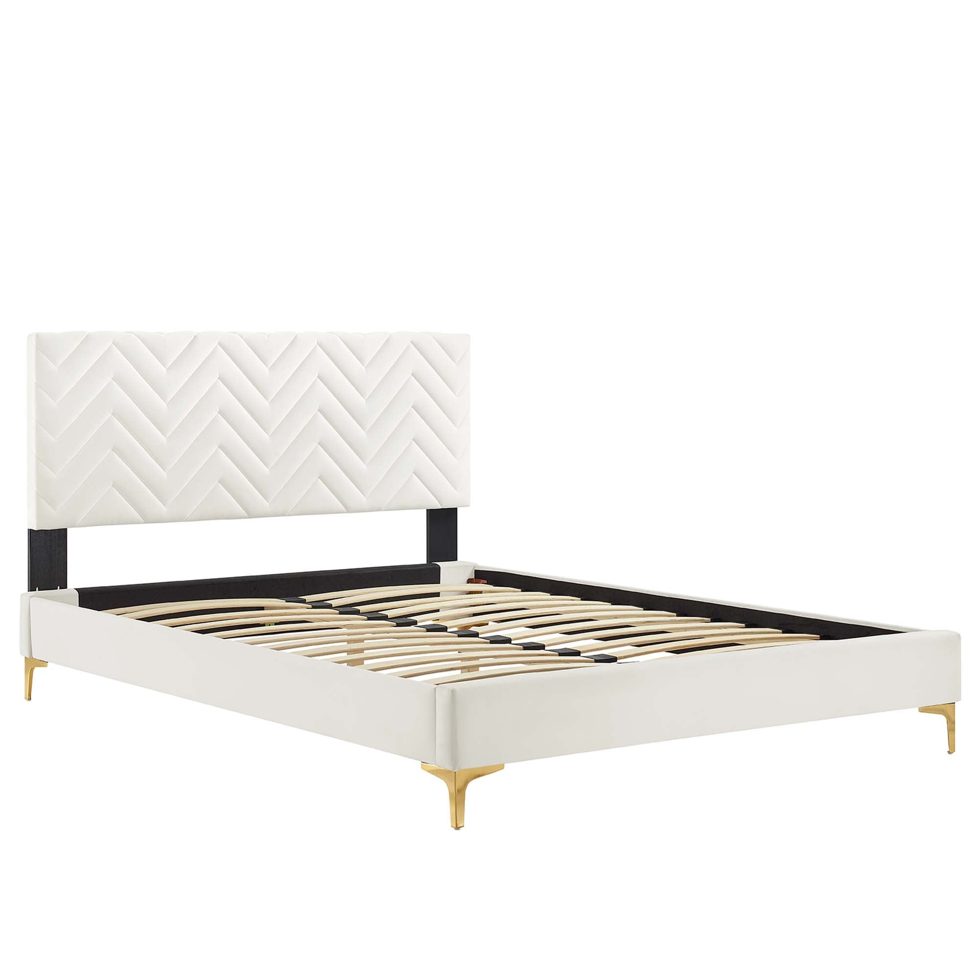 Zerina Tufted Performance Velvet Twin Platform Bed - White Denmark Home
