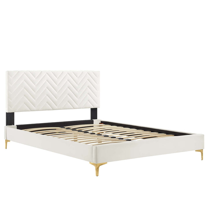 Zerina Tufted Performance Velvet Twin Platform Bed - White Denmark Home