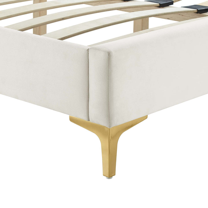 Zerina Tufted Performance Velvet Twin Platform Bed - White Denmark Home