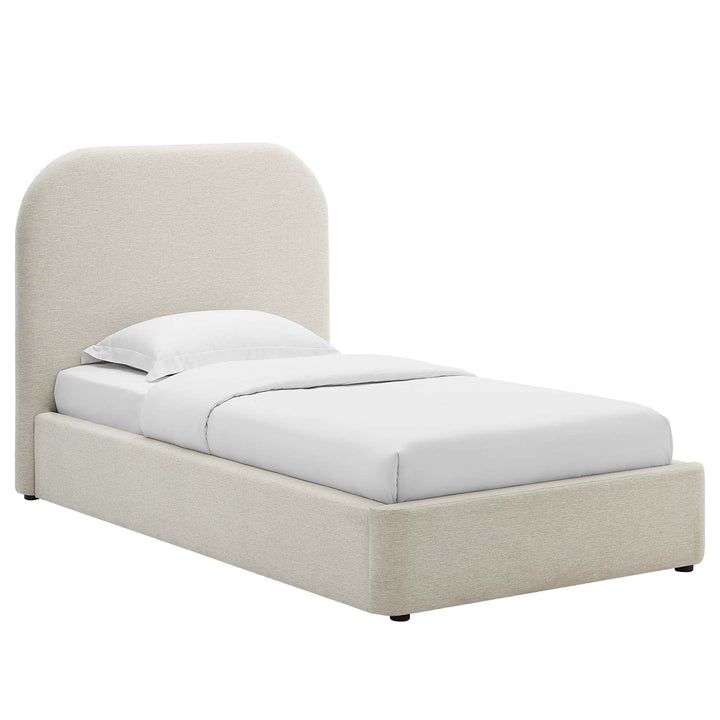 Elskov Woven Heathered Fabric Twin Platform Bed - Heathered Weave Ivory Denmark Home