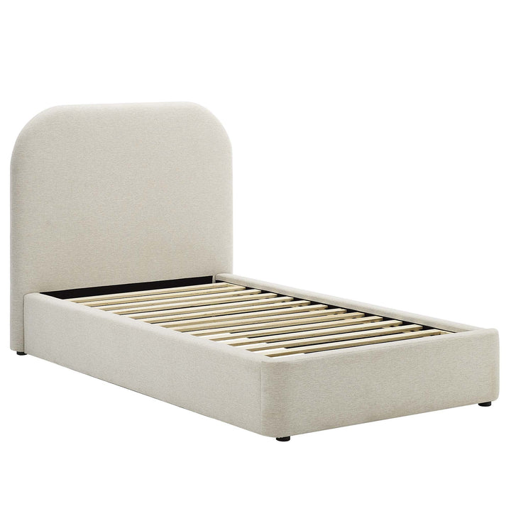 Elskov Woven Heathered Fabric Twin Platform Bed - Heathered Weave Ivory Denmark Home