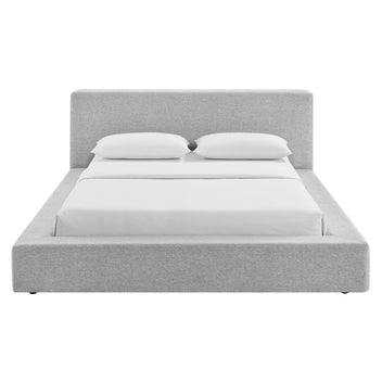 Siljan Chenille Queen Platform Bed - Light Gray Denmark Home