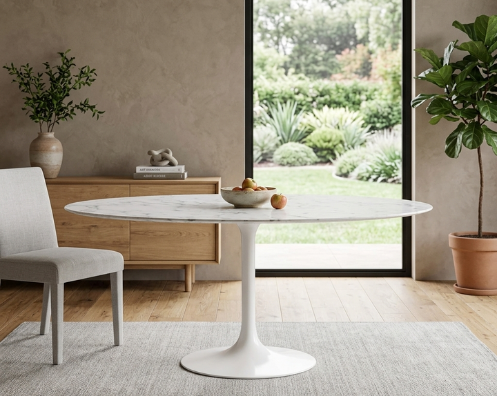 Nuvora 60" Round Faux Marble Dining Table - White Denmark Home