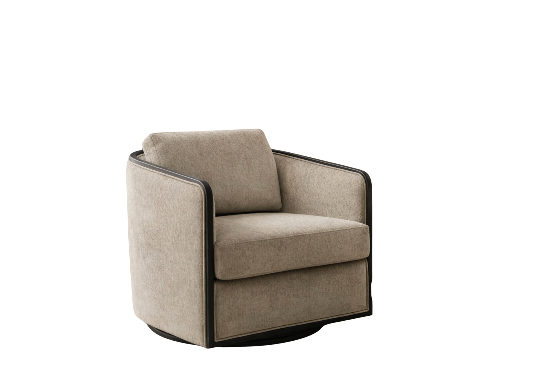 Vienna Swivel Chair – Taupe Chenille Upholstery with Matte Black Beech Frame