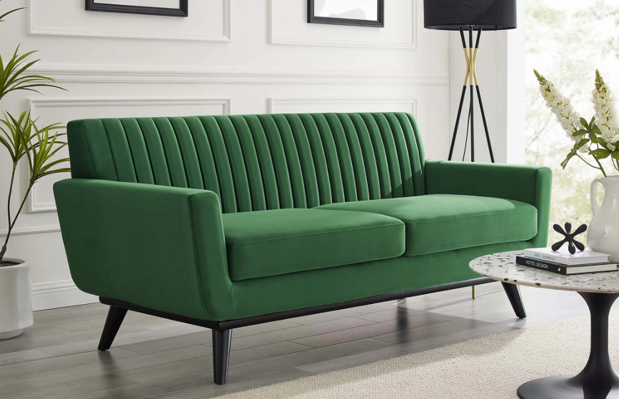 Koti Channel Tufted Performance Velvet Loveseat - Emerald