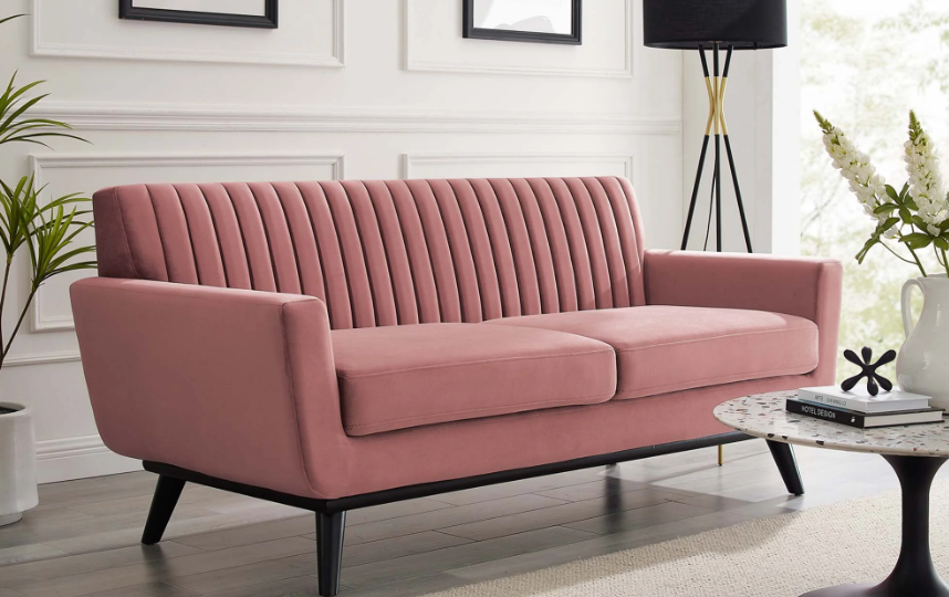Koti Channel Tufted Performance Velvet Loveseat - Dusty Rose