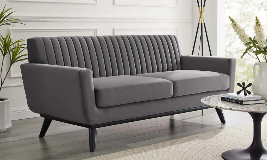 Koti Channel Tufted Performance Velvet Loveseat - Gray