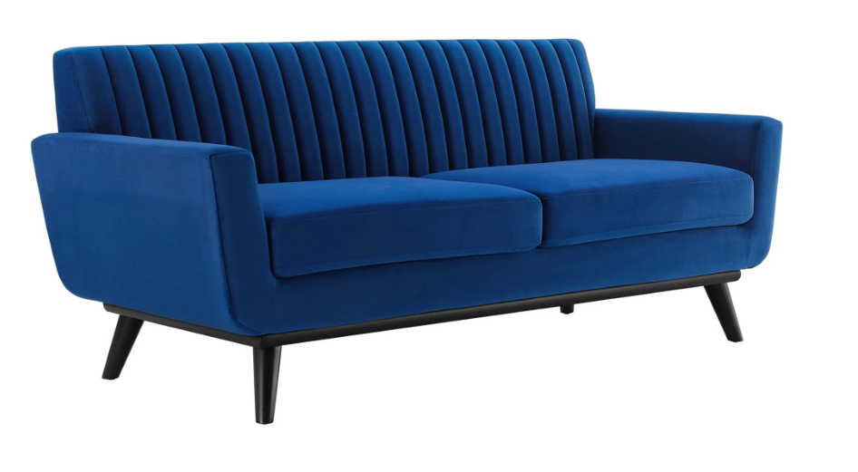 Koti Channel Tufted Performance Velvet Loveseat - Navy