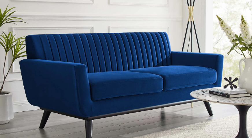 Koti Channel Tufted Performance Velvet Loveseat - Navy