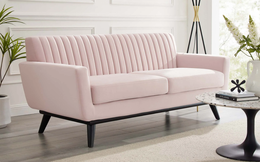 Koti Channel Tufted Performance Velvet Loveseat - Pink