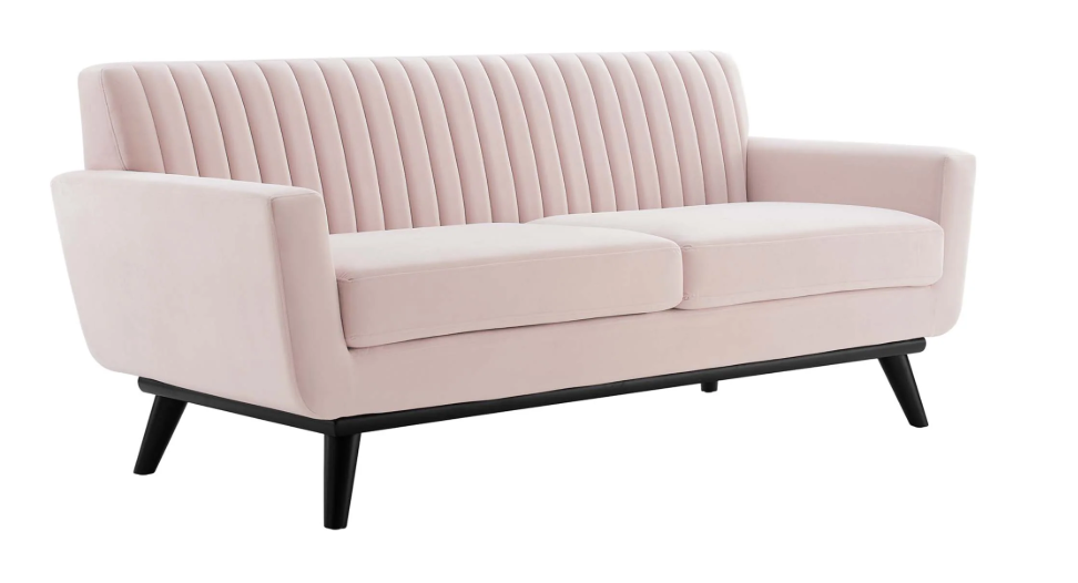 Koti Channel Tufted Performance Velvet Loveseat - Pink
