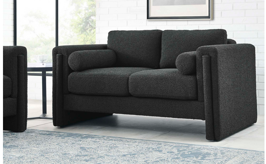 Arvion Boucle Upholstered Loveseat - Black