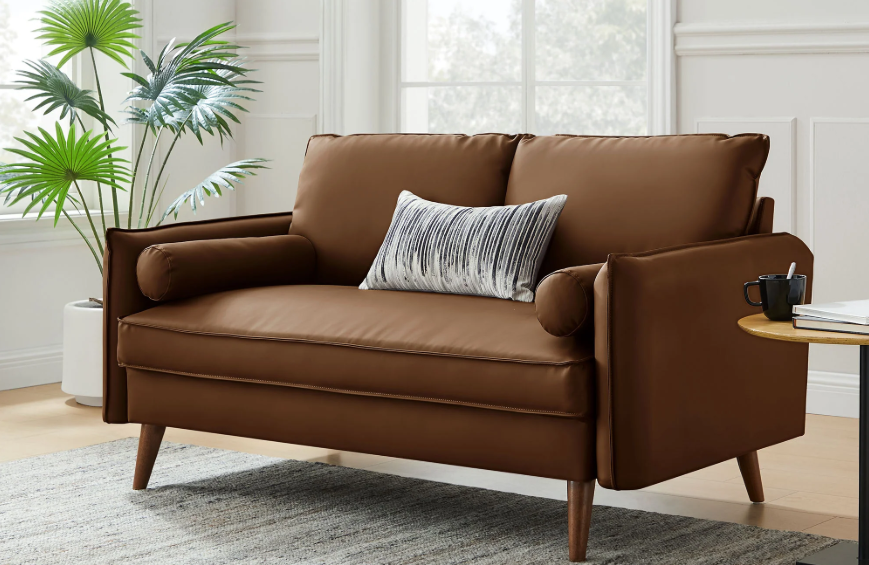 Aurelis Vegan Leather Loveseat – Brown