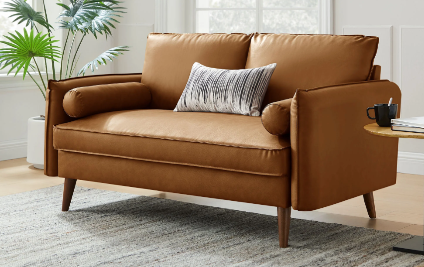 Aurelis Vegan Leather Loveseat – Tan