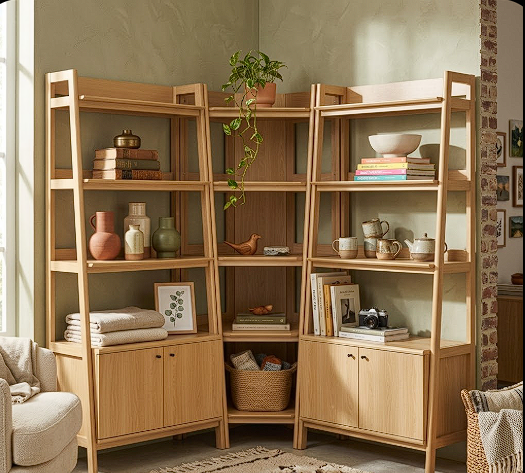 Teak Corner Bookcase Set - Oak Denmark Home