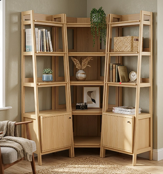 Teak Corner Bookcase Set  - Oak Denmark Home