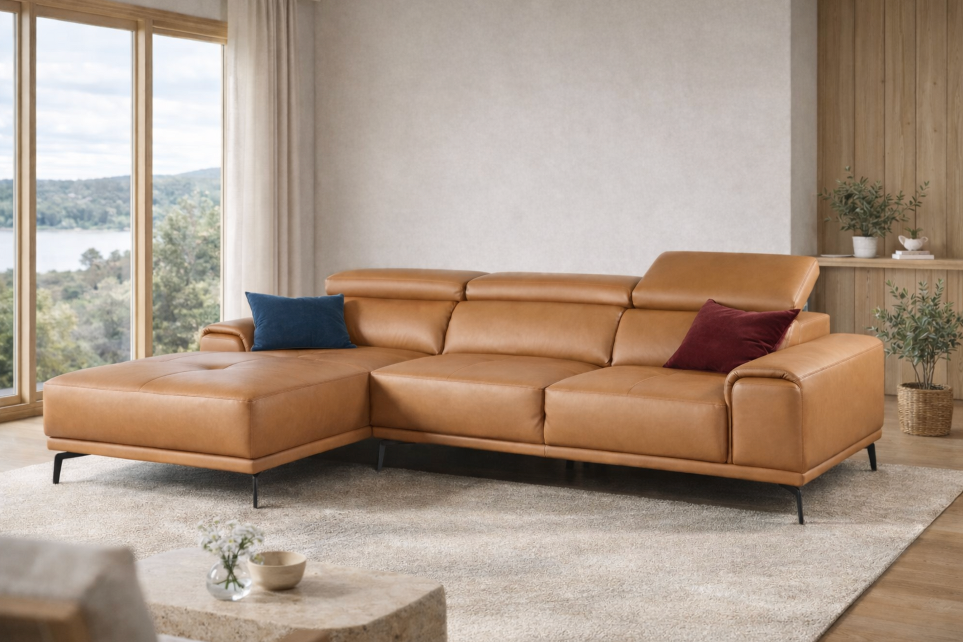 Zephyr L Shaped Top Grain Leather Sectional Lounge Sofa by VinelandOrr
