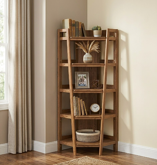 Teak Corner Bookshelf - Walnut Denmark Home