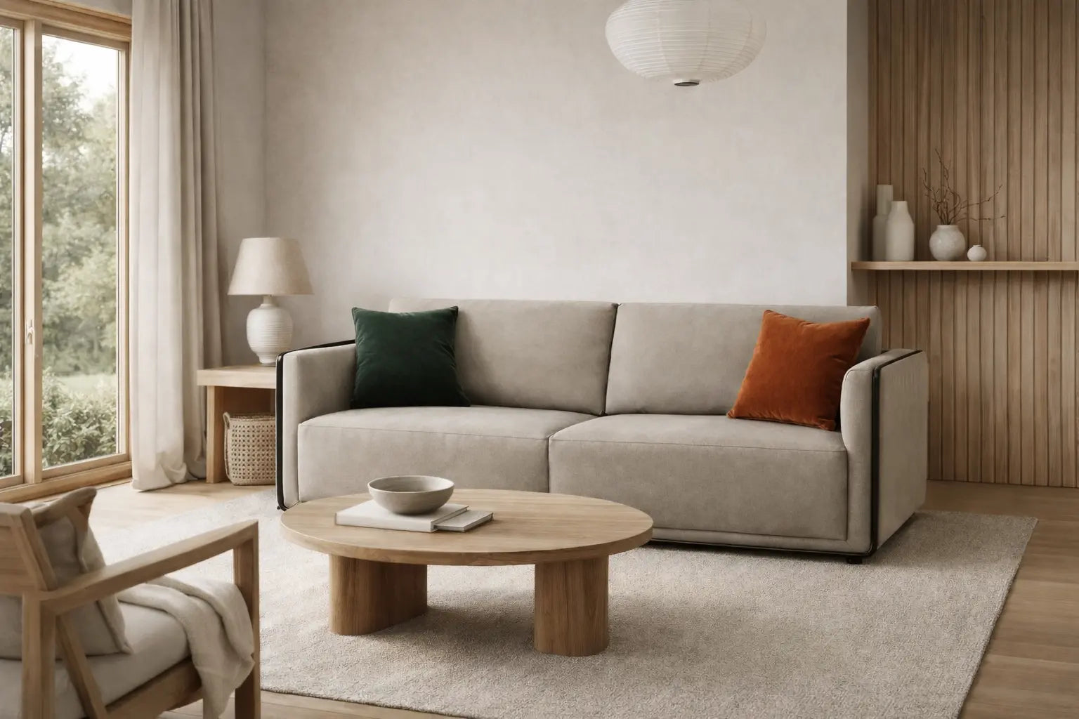 Vienna Sofa – Taupe Chenille Upholstery with Matte Black Beech Base Denmark Home