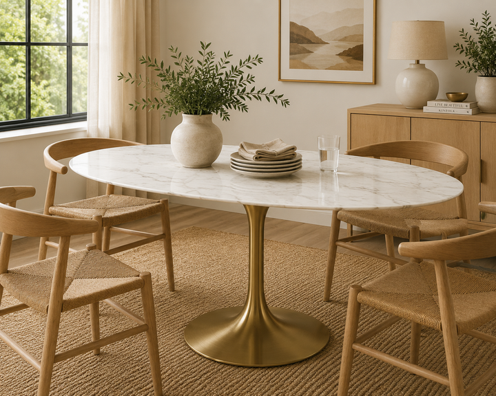 Lippa 54" Oval Faux Marble Dining Table - Gold White Denmark Home