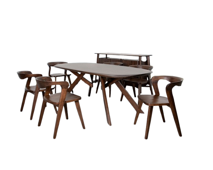 Valen Dining Table – Rich Walnut Solid Wood with Sculpted Edge Detail