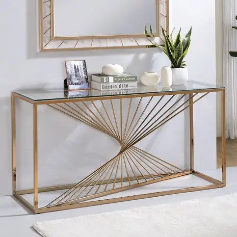 Skar Sofa Table – Gold with 8mm Tempered Glass Top Denmark Home