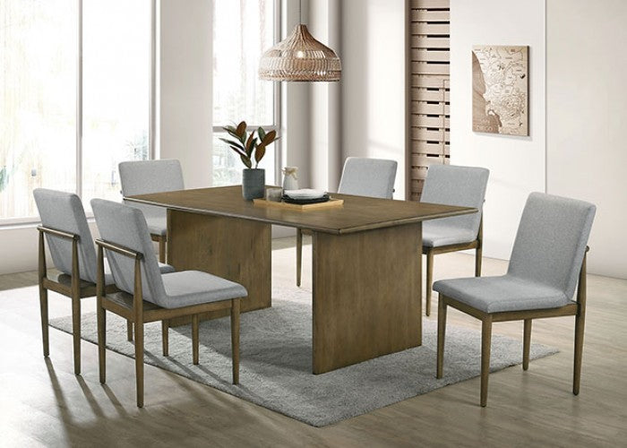 Elna 7-Piece Dining Table Set – Natural Wood with Upholstered Chairs