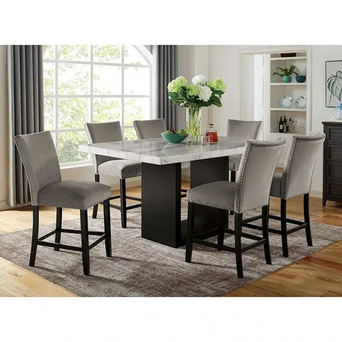 Styrk 7-Piece Counter-Height Dining Set – White & Black Marble Denmark Home