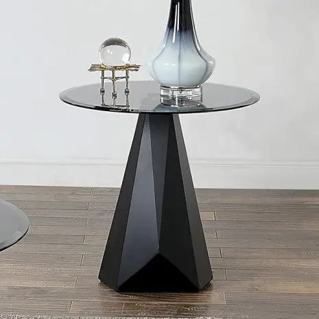 Torre End Table – Black/Gray with Geometric Base and Gray Beveled Glass Top Denmark Home