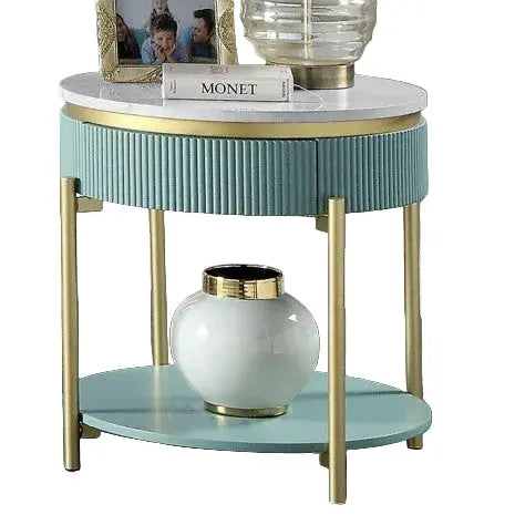 Sia  End Table – Light Teal with Faux Marble Top & Gold Legs Denmark Home