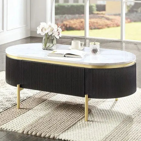 Sia Coffee Table – Dark Walnut with White Faux Marble Top and Gold Legs Denmark Home