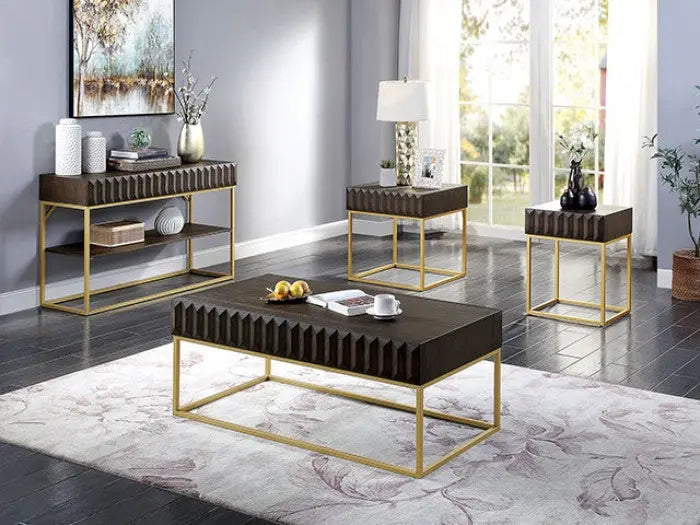 Wellington End Table – Walnut/Gold with Concealed Drawers Denmark Home