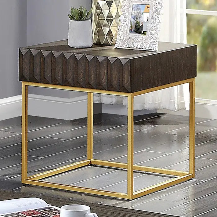 Wellington End Table – Walnut/Gold with Concealed Drawers Denmark Home