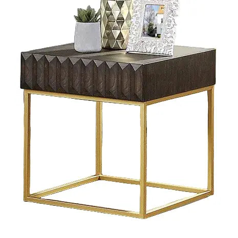 Wellington End Table – Walnut/Gold with Concealed Drawers Denmark Home