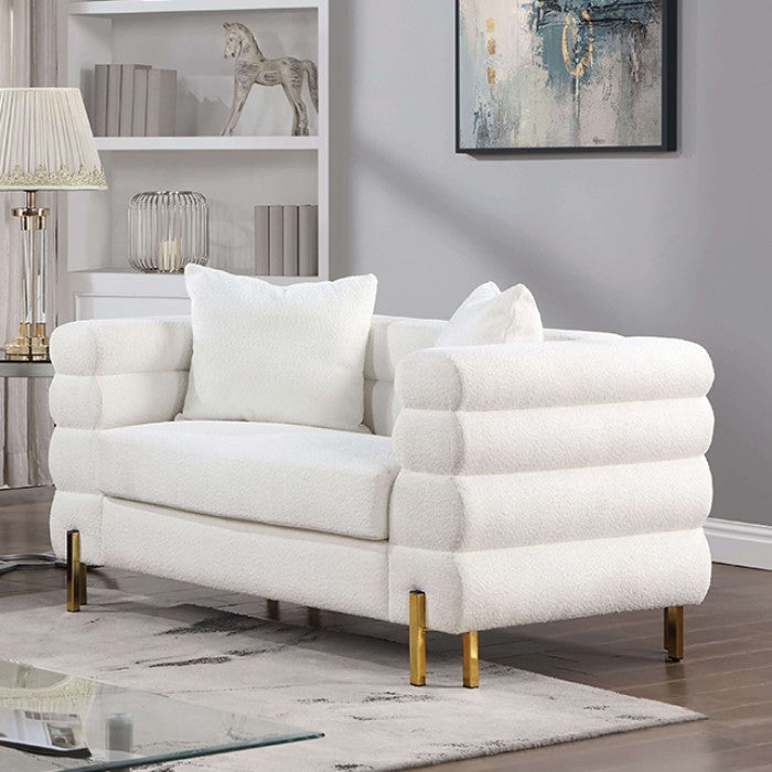 Axton Loveseat – White Boucle with Gold Legs