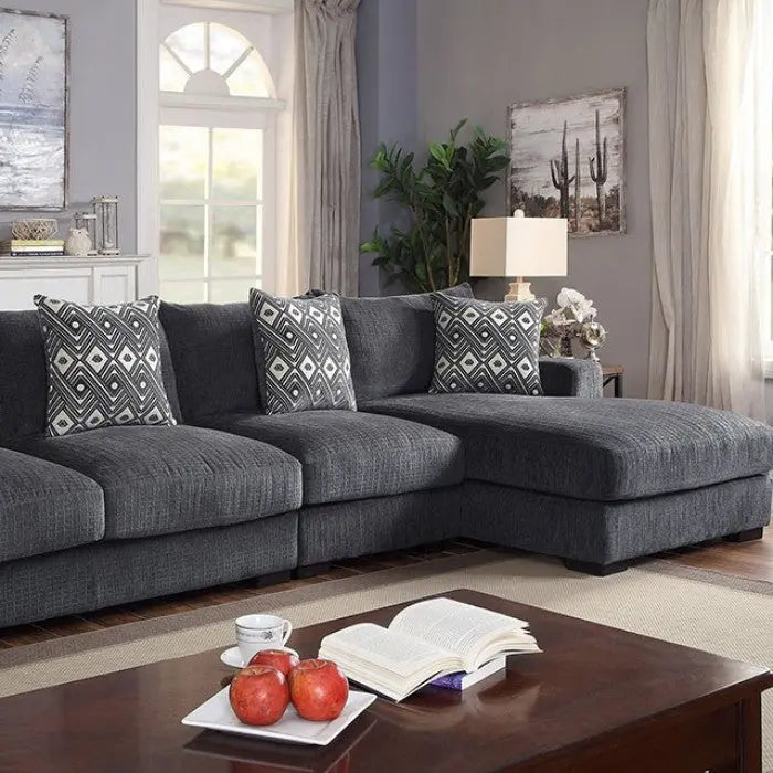 Enzo Large L-Sectional – Right Chaise, Contemporary Gray Chenille Denmark Home