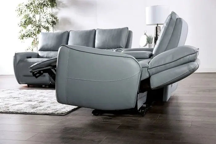 Rivo Power Loveseat – Pale Blue Top Grain Leather Match Denmark Home