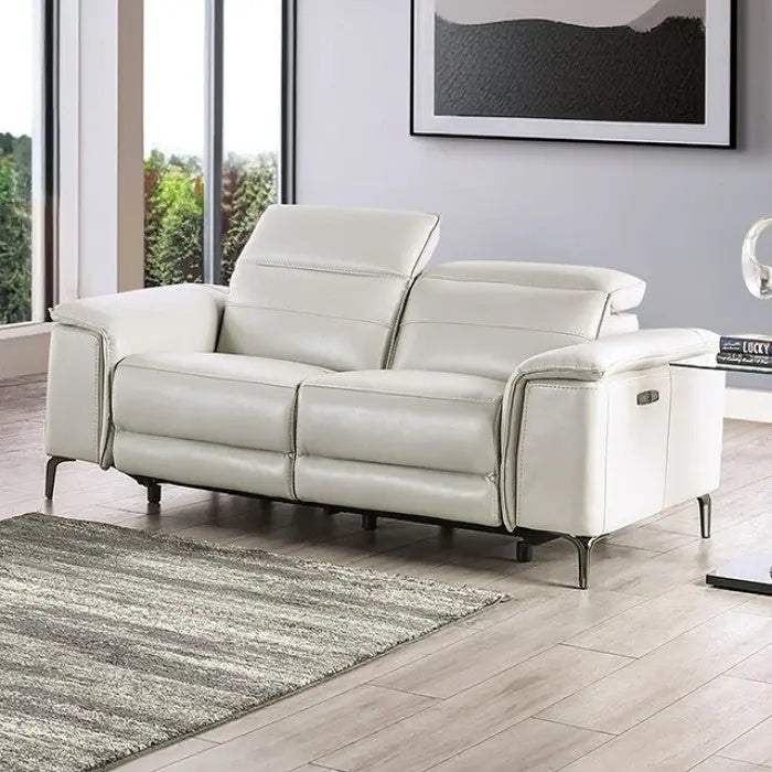 Sano Power Loveseat – Light Taupe Leatherette with Metal Legs Denmark Home