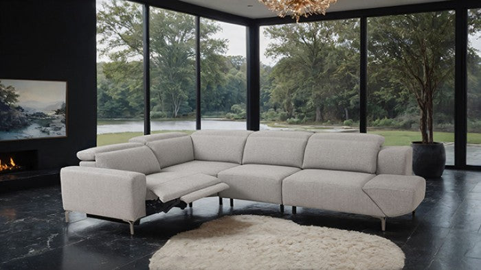 Atlas Power Sectional – Light Gray Upholstery with Swivel Arm & Power Recline