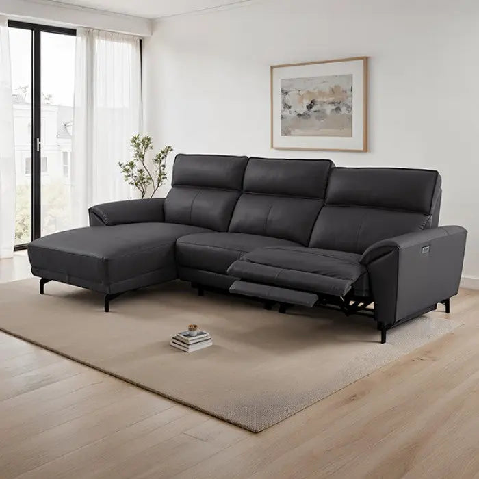 Cora Power Sectional – Left Chaise, Black Top Grain Leather Denmark Home