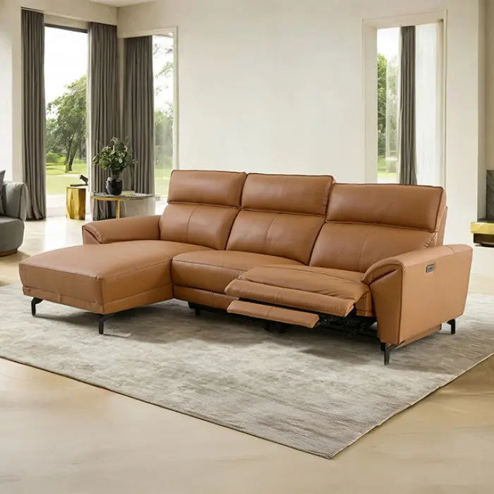 Cora Power Sectional Sofa – Brown Clay Leather, Left Chaise Denmark Home