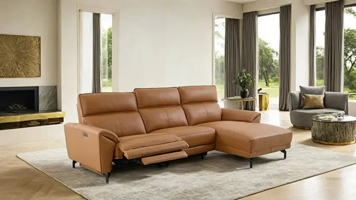 Cora Power Sectional Sofa – Brown Clay Leather, Right Chaise Denmark Home