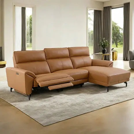 Cora Power Sectional Sofa – Brown Clay Leather, Right Chaise Denmark Home