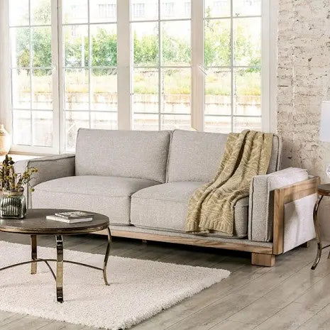 Holm Contemporary Sofa – Light Brown Fabric with Ash Wood Trim Denmark Home