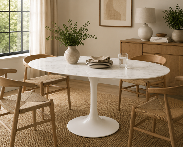 Lippa 54" Oval Faux Marble Dining Table - White Denmark Home